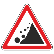 Дорожный знак 1.28 «Падение камней» (металл 0,8 мм, II типоразмер: сторона 900 мм, С/О пленка: тип А коммерческая)